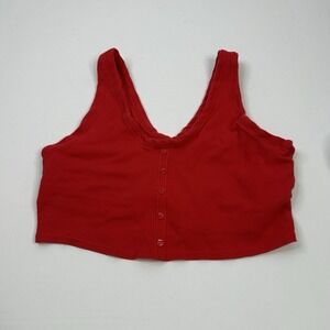 Aerie Chilly Pointelle Longline Bralette Women's Large Red Faux Buttons Read**